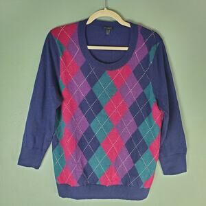 Talbots Womens Multicolor Argyle Lambswool Sweater Size Large